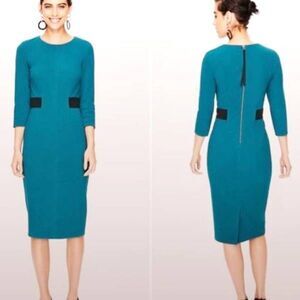Boden  Laura Midi Dress Ottoman Sheath Drummer Blue Textured Size 10R